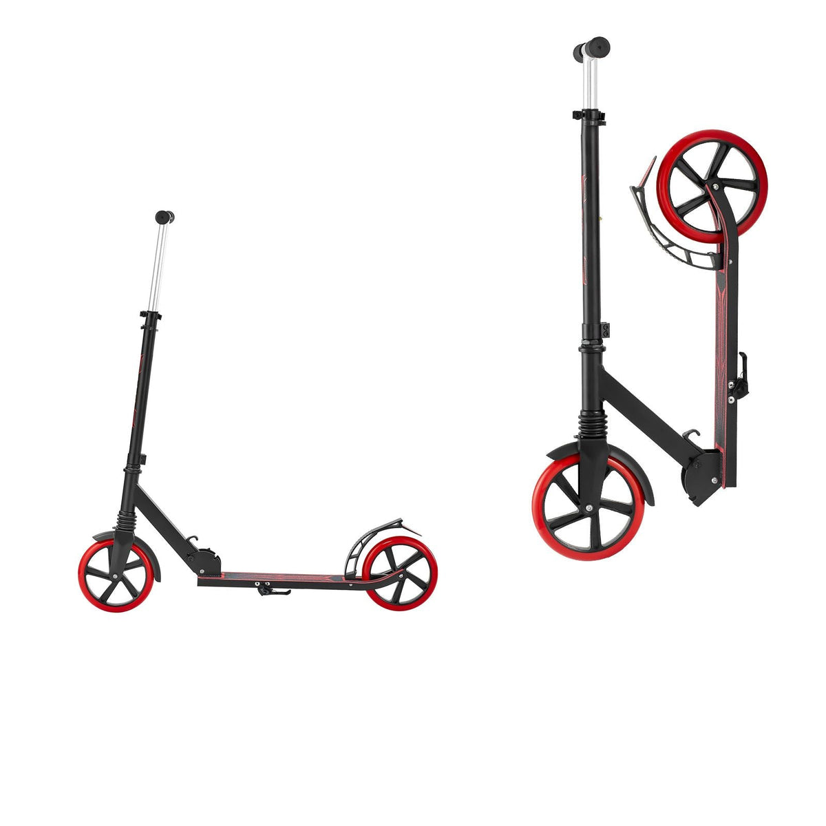 Kick Scooter for Kids Ages 8+, Teens & Adults, 2-Wheel Toddler Scooter with Adjustable Height Handlebar, Wide Anti-Slip Deck, Foldable Lightweight for Boys & Girls up to 220 lbs, Black + Red