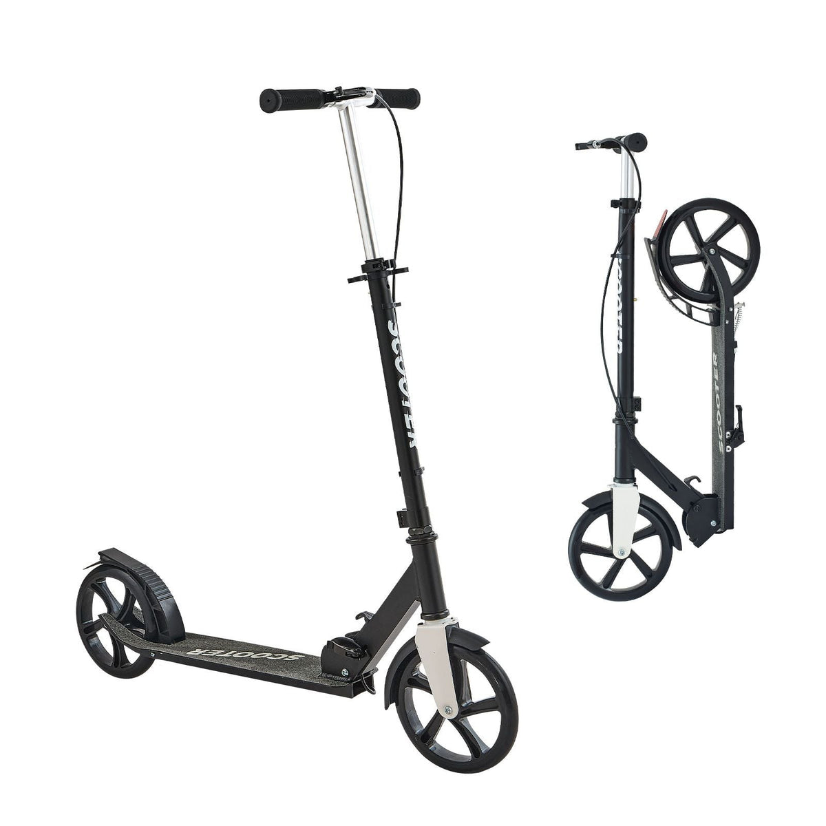 Kick Scooter for Kids Ages 8+, Teens & Adults, 2-Wheel Toddler Scooter with Adjustable Height Handlebar, Wide Anti-Slip Deck, Foldable Lightweight for Boys & Girls up to 220 lbs, Black + Silver