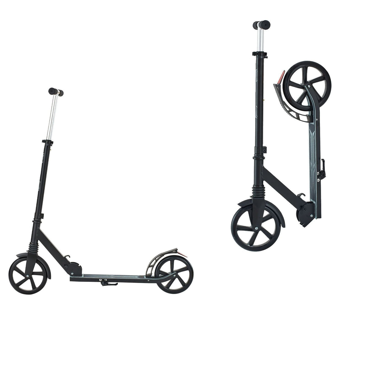 Kick Scooter for Kids Ages 8+, Teens & Adults, 2-Wheel Toddler Scooter with Adjustable Height Handlebar, Wide Anti-Slip Deck, Foldable Lightweight Frame for Boys & Girls up to 220 lbs, Black