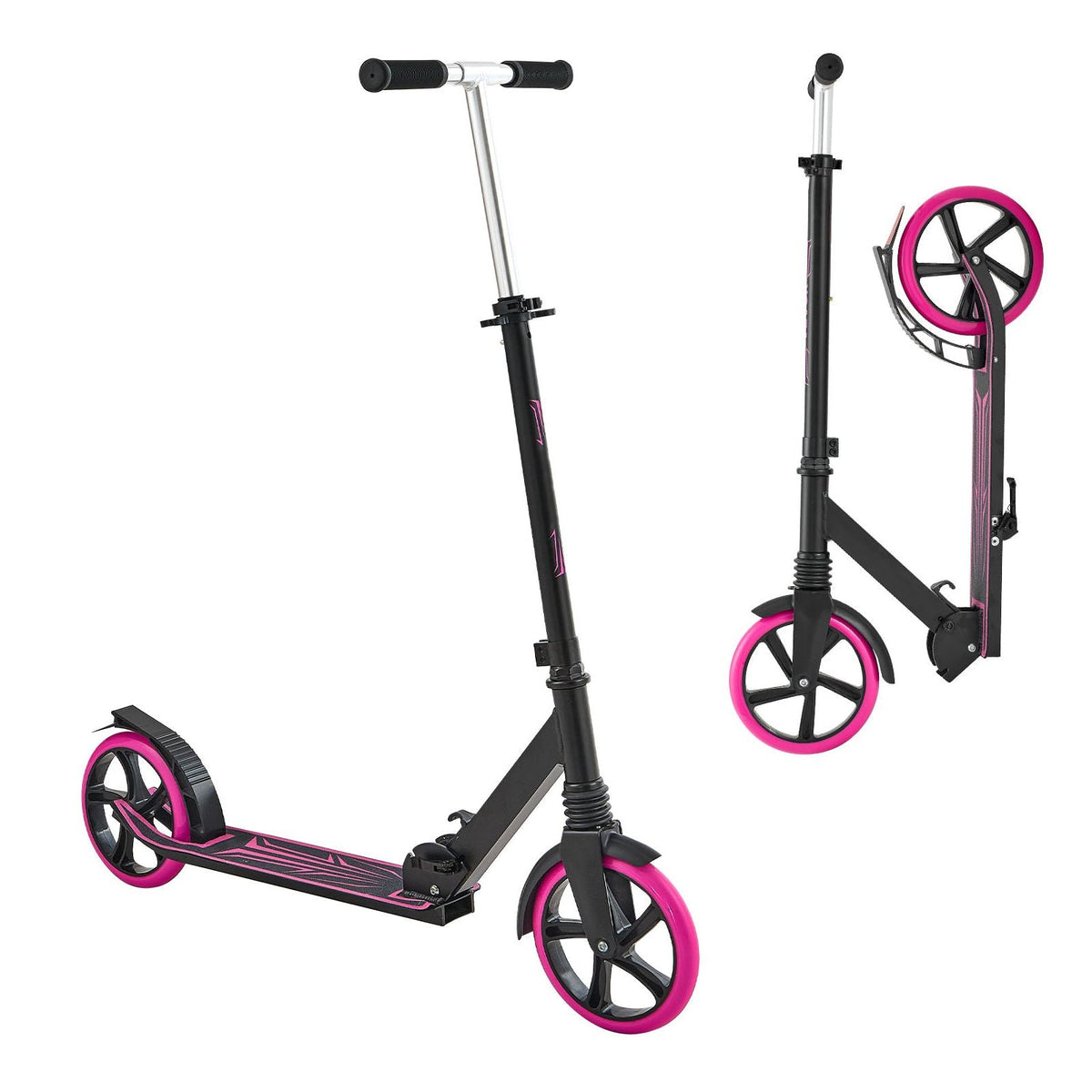 Kick Scooter for Kids Ages 8+, Teens & Adults, 2-Wheel Toddler Scooter with Adjustable Height Handlebar, Wide Anti-Slip Deck, Foldable Lightweight Frame for Boys & Girls up to 220 lbs, Pink