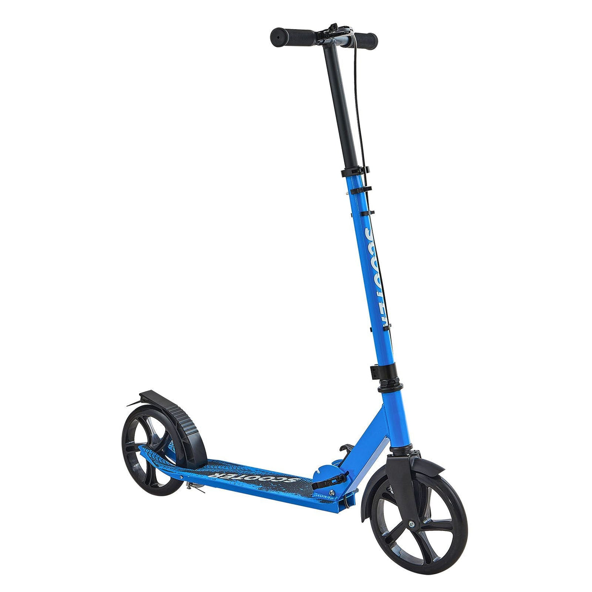 Kick Scooter for Kids Ages 8+, Teens & Adults, 2-Wheel Toddler Scooter with Height Adjustable Handlebar, Wide Anti-Slip Deck, Foldable Lightweight for Boys & Girls up to 220 lbs, Black + Blue