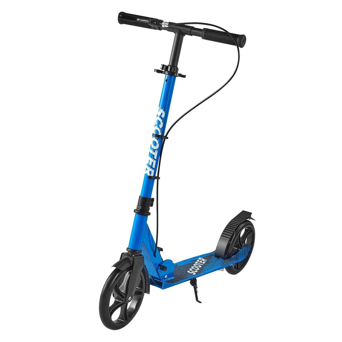 Kick Scooter for Kids Ages 8+, Teens & Adults, 2-Wheel Toddler Scooter with Height Adjustable Handlebar, Wide Anti-Slip Deck, Foldable Lightweight for Boys & Girls up to 220 lbs, Black + Blue