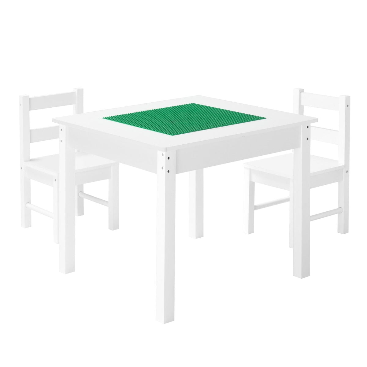 Kids Activity Table and 2 Chairs Set, Building Blocks Double-Sided Tabletop, Toddler Table and Chair Set with Storage for Kids 3+ Years, Large Storage Space, Present for Boys & Girls, White