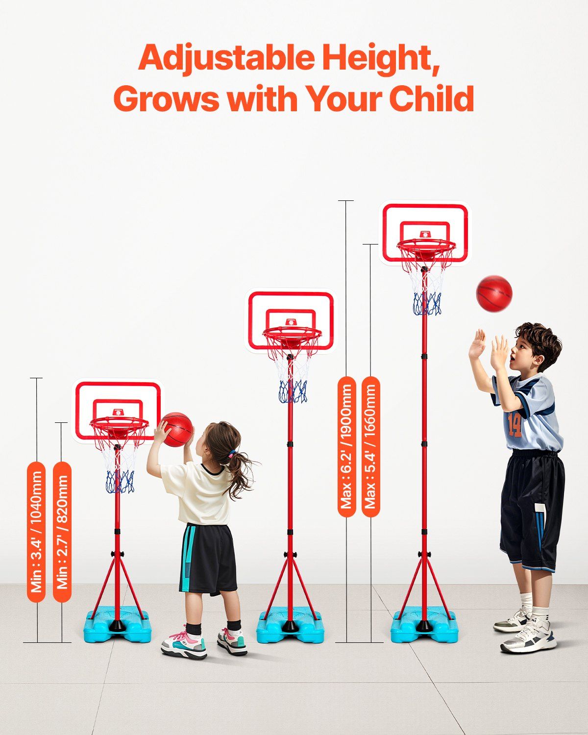 Kids Basketball Hoop, Height Adjustable, Portable Basketball Court with Fillable Base, Indoor and Outdoor Backyard Sport Game, Toddler Basketball Toys for Kids 3-8 Years Old, Boys and Girls