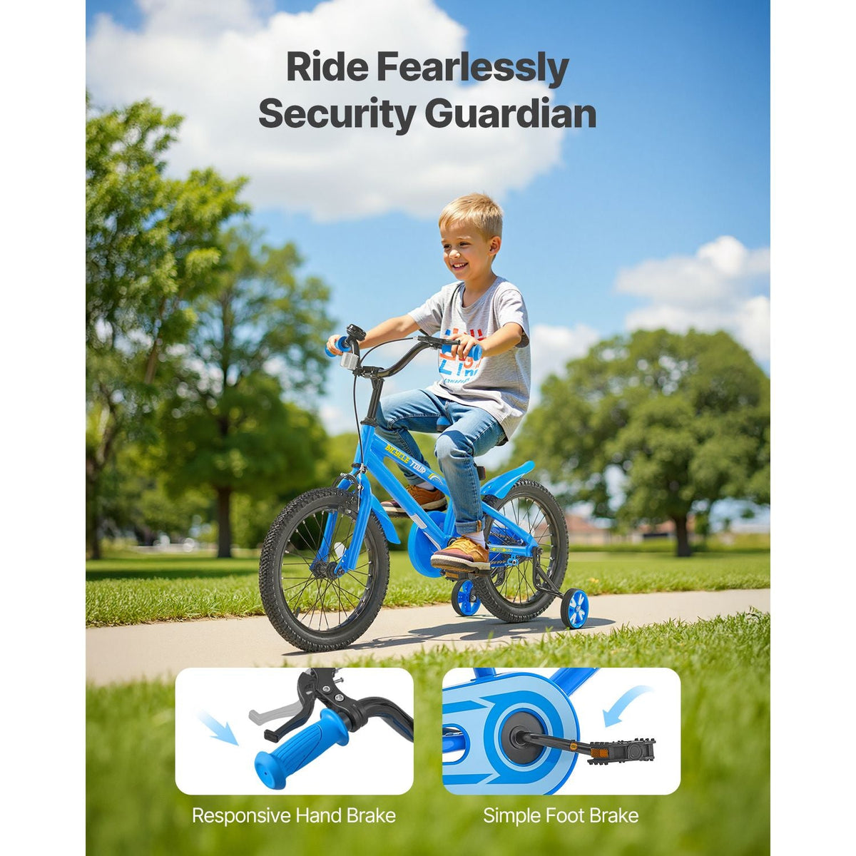 Kids Bike, 14 Inches BMX Style Children Bicycle, Rider Height 2.95 ft - 3.77 ft, Training Wheels Included, Sturdy and Easy to Assemble, Toddler Bike for Boys & Girls Learning to Ride, Blue