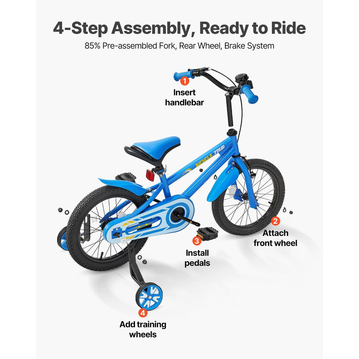 Kids Bike, 14 Inches BMX Style Children Bicycle, Rider Height 2.95 ft - 3.77 ft, Training Wheels Included, Sturdy and Easy to Assemble, Toddler Bike for Boys & Girls Learning to Ride, Blue