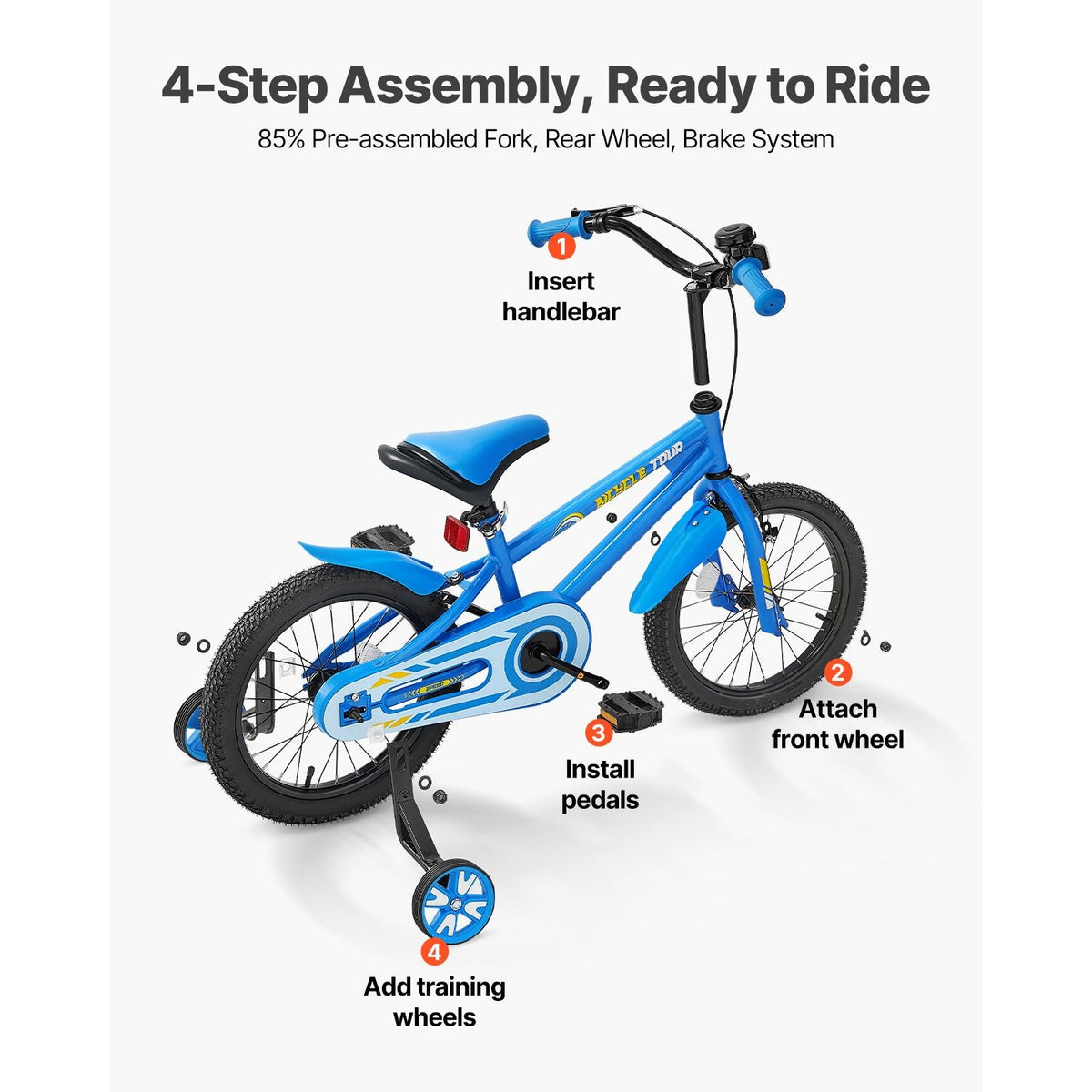 Kids Bike, 16 Inches BMX Style Children Bicycle, Rider Height 3.28 ft - 4.27 ft, Training Wheels Included, Sturdy and Easy to Assemble, Toddler Bike for Boys & Girls Learning to Ride, Blue