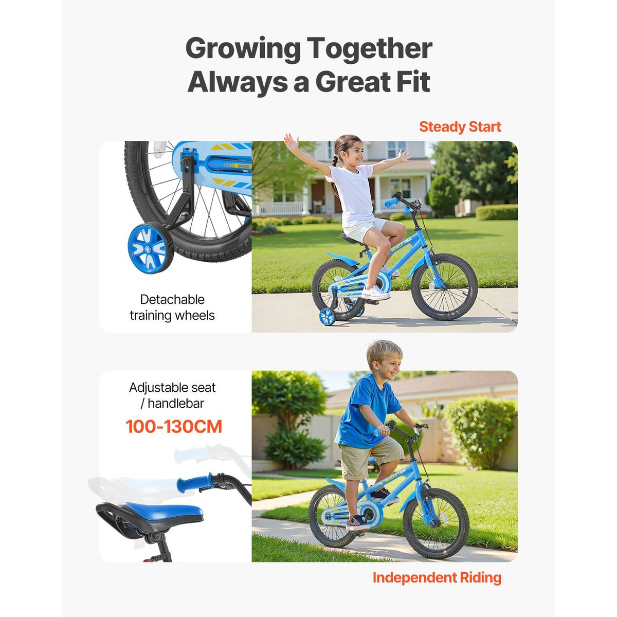 Kids Bike, 16 Inches BMX Style Children Bicycle, Rider Height 3.28 ft - 4.27 ft, Training Wheels Included, Sturdy and Easy to Assemble, Toddler Bike for Boys & Girls Learning to Ride, Blue