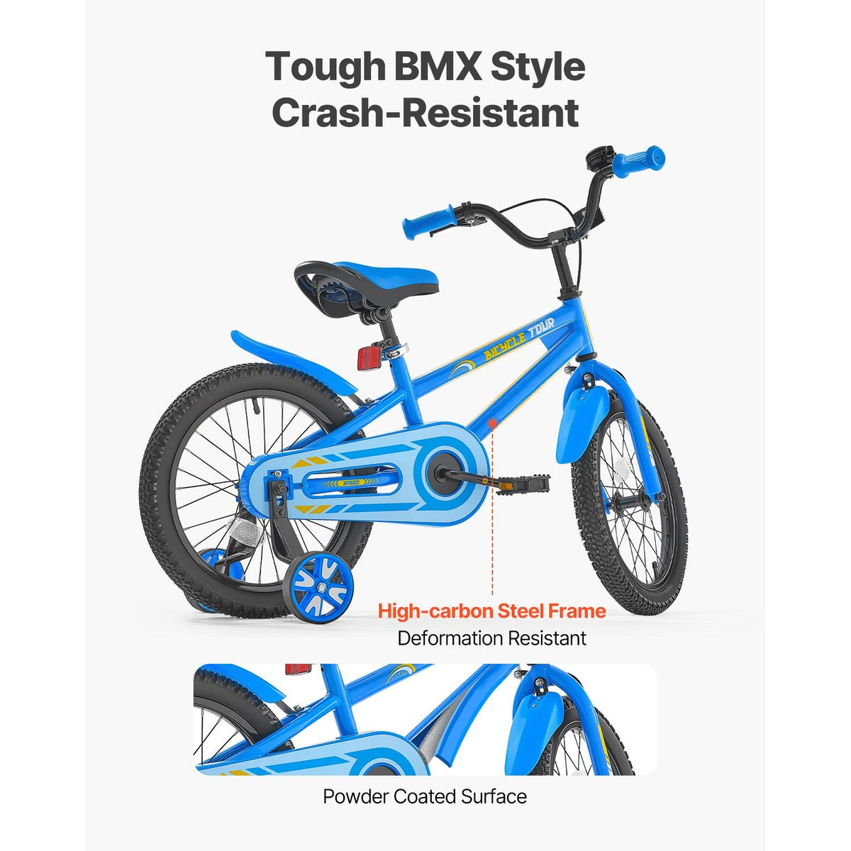 Kids Bike, 16 Inches BMX Style Children Bicycle, Rider Height 3.28 ft - 4.27 ft, Training Wheels Included, Sturdy and Easy to Assemble, Toddler Bike for Boys & Girls Learning to Ride, Blue