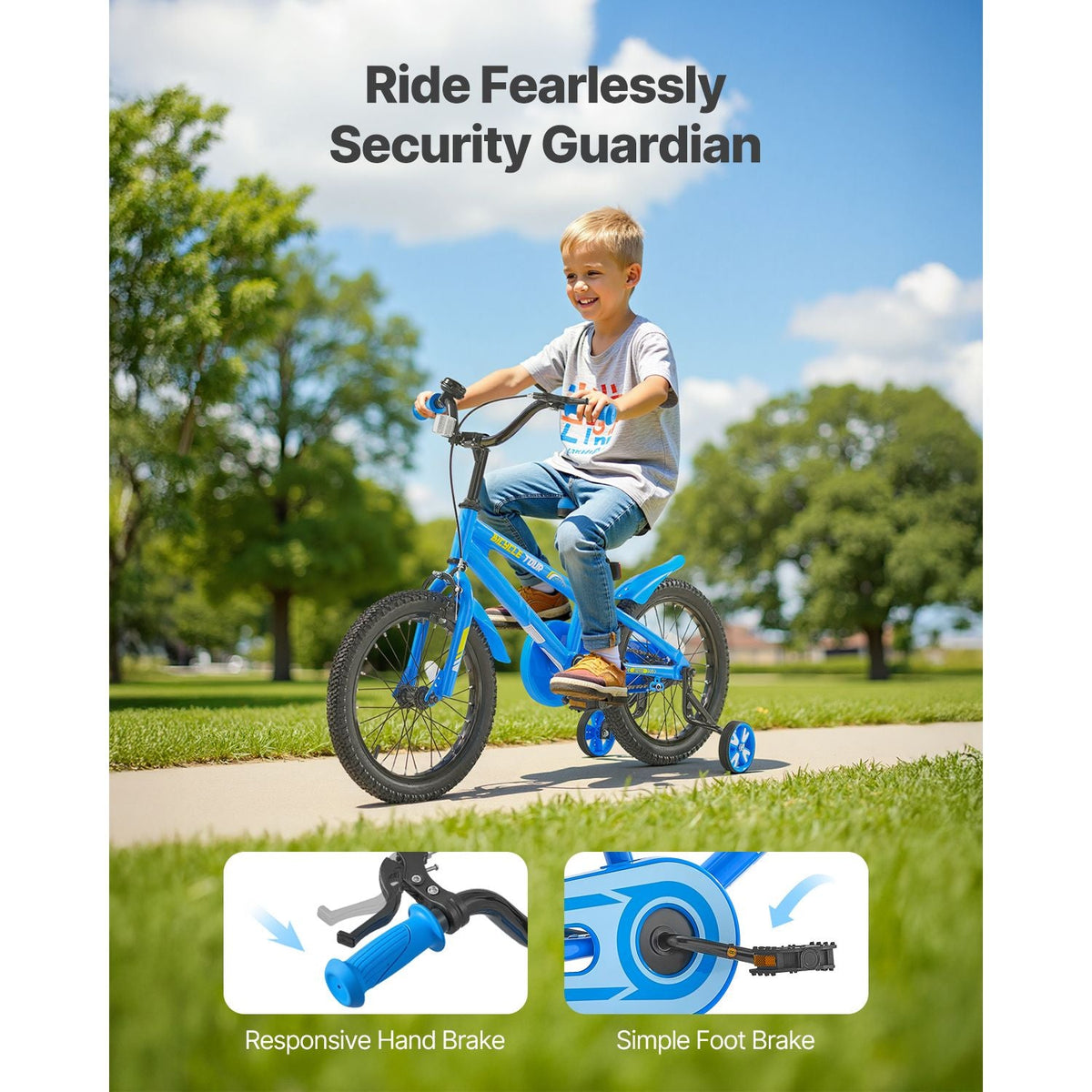 Kids Bike, 16 Inches BMX Style Children Bicycle, Rider Height 3.28 ft - 4.27 ft, Training Wheels Included, Sturdy and Easy to Assemble, Toddler Bike for Boys & Girls Learning to Ride, Blue