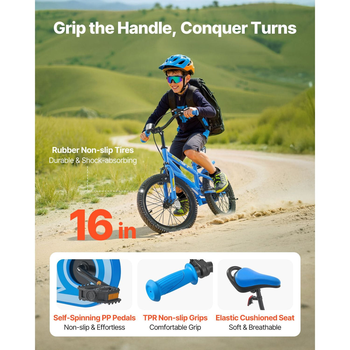 Kids Bike, 16 Inches BMX Style Children Bicycle, Rider Height 3.28 ft - 4.27 ft, Training Wheels Included, Sturdy and Easy to Assemble, Toddler Bike for Boys & Girls Learning to Ride, Blue