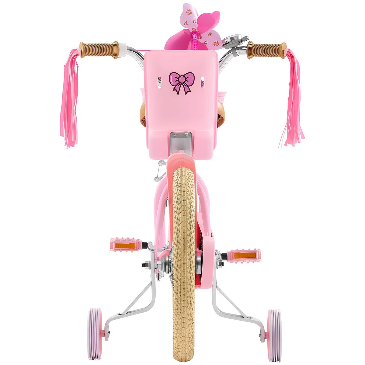 Kids Bike, 16 Inches Princess Style Children Bicycle with Streamers & Basket, Rider Height 3.28 ft - 4.27 ft, Doll Seat & Training Wheels Included, Toddler Bike for Girls Learning to Ride, Pink