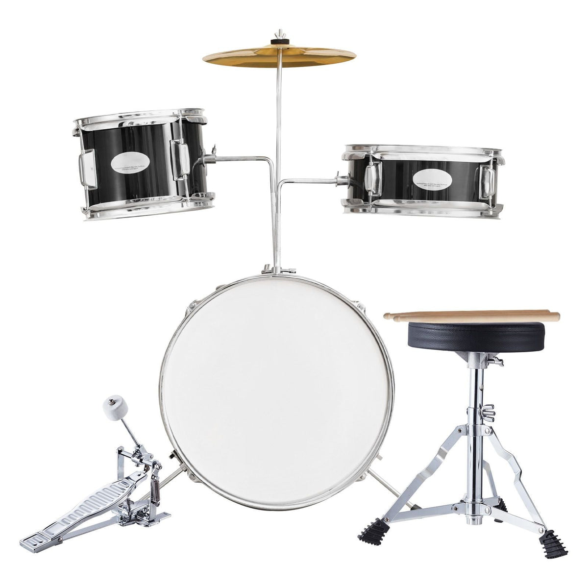 Kids Drum Set, 3-Piece, 14 in Beginner Drum Set with Adjustable Throne Cymbal Pedal Two Pairs of Drumsticks, 8'' Tom Drum 10'' Snare Drum 14'' Bass Drum, Starter Drum Kit for Child Kids, Black
