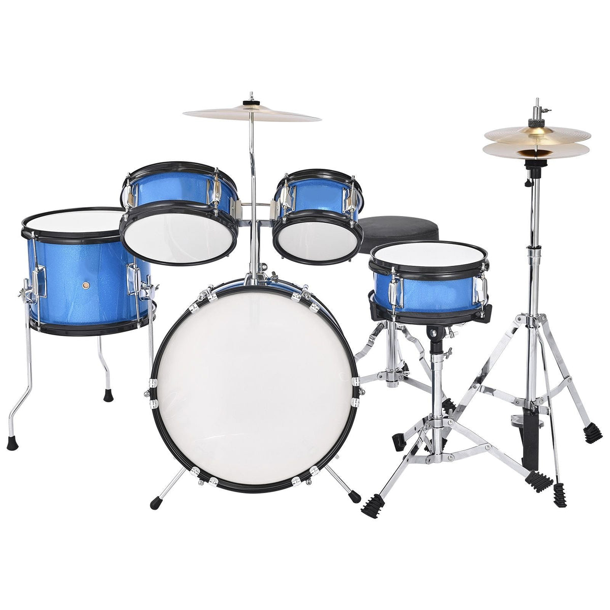Kids Drum Set, 5-Piece 14 in Junior Drum Sets, Beginner Drums Set with Adjustable Throne, Cymbal & Two Pairs of Drumsticks, Musical Learning Drums Instruments Kit, for Children Ages 6-13 (Blue)