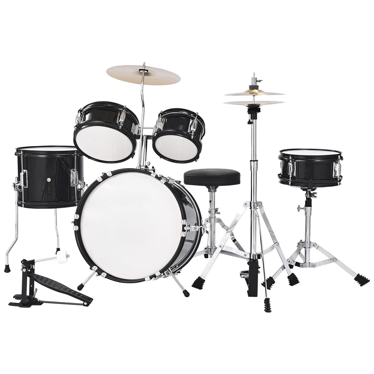 Kids Drum Set, 5-Piece 14 in Junior Drum Sets, Beginner Drums Set with Adjustable Throne, Cymbal & Two Pairs of Drumsticks, Musical Learning Drums Instruments Kit, for Children Ages 6-13(Black)