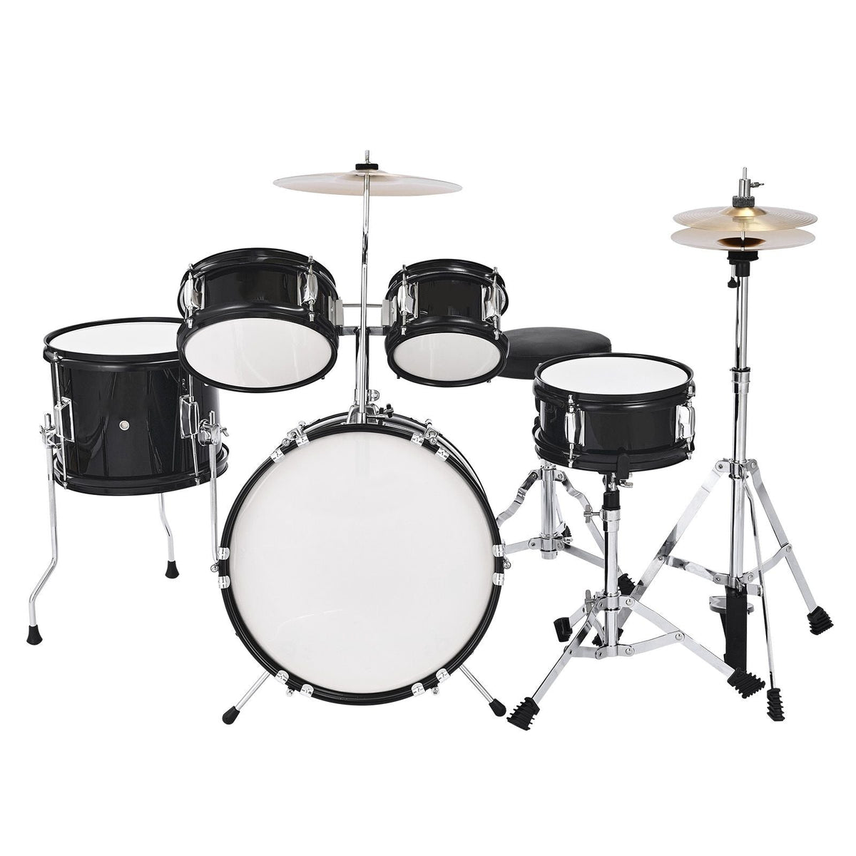 Kids Drum Set, 5-Piece 14 in Junior Drum Sets, Beginner Drums Set with Adjustable Throne, Cymbal & Two Pairs of Drumsticks, Musical Learning Drums Instruments Kit, for Children Ages 6-13(Black)