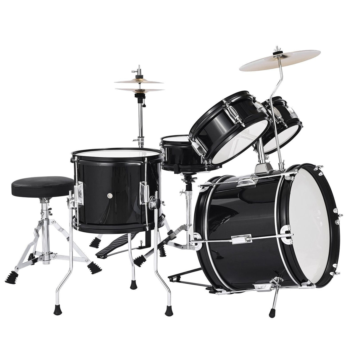 Kids Drum Set, 5-Piece 14 in Junior Drum Sets, Beginner Drums Set with Adjustable Throne, Cymbal & Two Pairs of Drumsticks, Musical Learning Drums Instruments Kit, for Children Ages 6-13(Black)