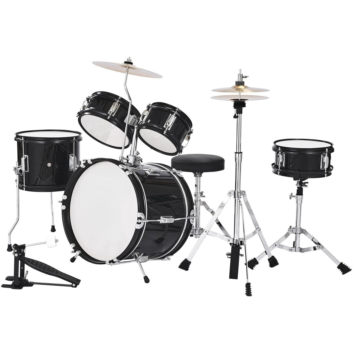 Kids Drum Set, 5-Piece 14 in Junior Drum Sets, Beginner Drums Set with Adjustable Throne, Cymbal & Two Pairs of Drumsticks, Musical Learning Drums Instruments Kit, for Children Ages 6-13(Black)