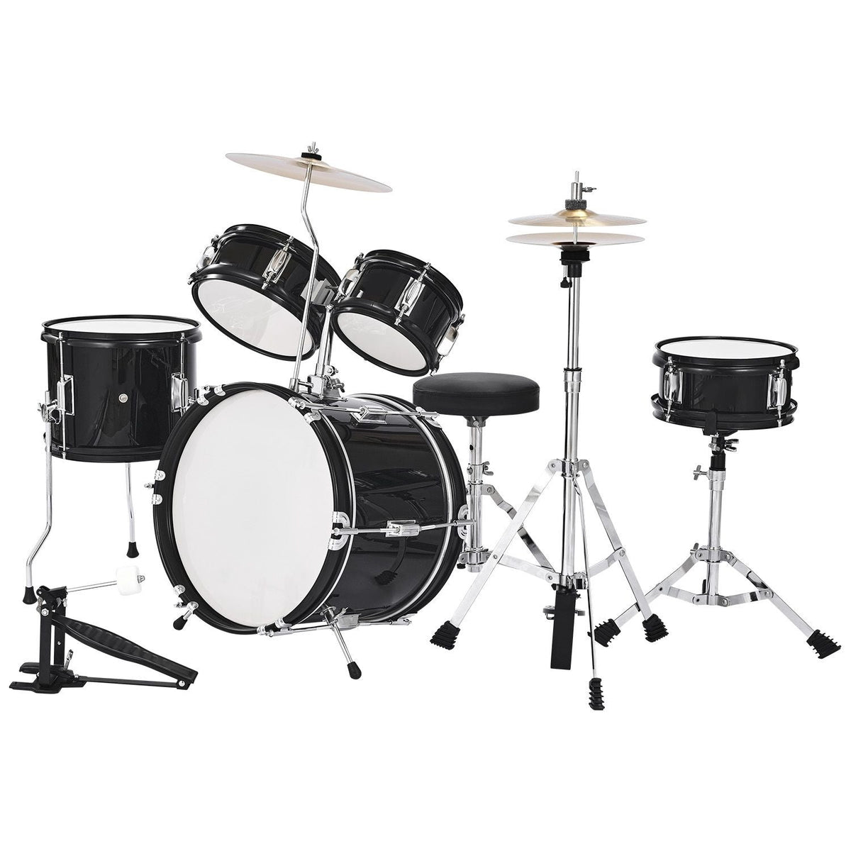 Kids Drum Set, 5-Piece 14 in Junior Drum Sets, Beginner Drums Set with Adjustable Throne, Cymbal & Two Pairs of Drumsticks, Musical Learning Drums Instruments Kit, for Children Ages 6-13(Black)
