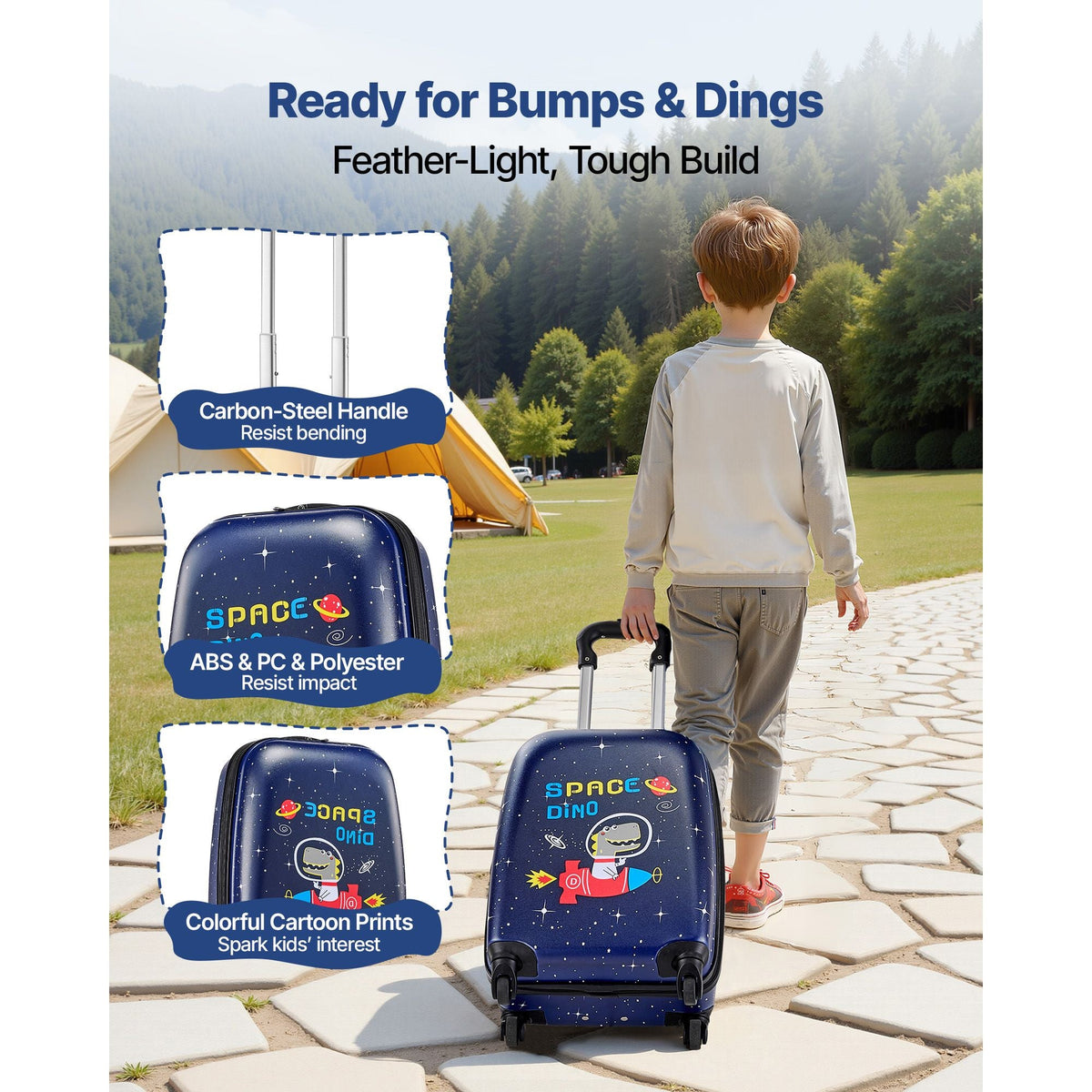 Kids Luggage Set, 2 Piece, 18 Inch Hardside Rolling Wheels Suitcase with Hard-Shell Backpack, Dinosaur Kids Carry on Luggage Set, Holiday Birthday Gift for Girls & Boys, Airline Approved