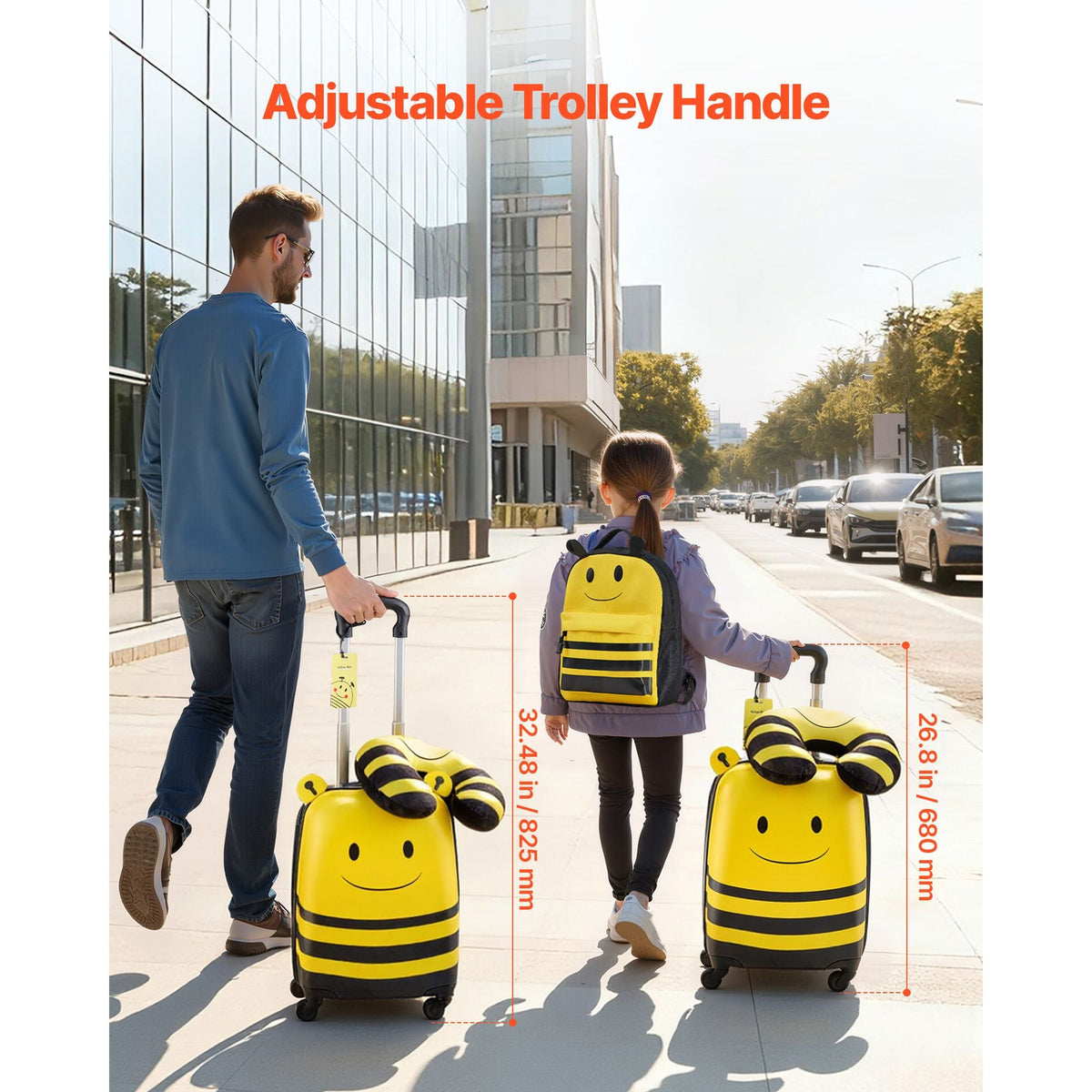 Kids Luggage Set, 5 Piece, 18 Inch Hardside Rolling Wheels Suitcase with Backpack & U-shape Pillow, Bee Kids Carry on Luggage Set, Holiday Birthday Gift for Girls Boys, Airline Approved