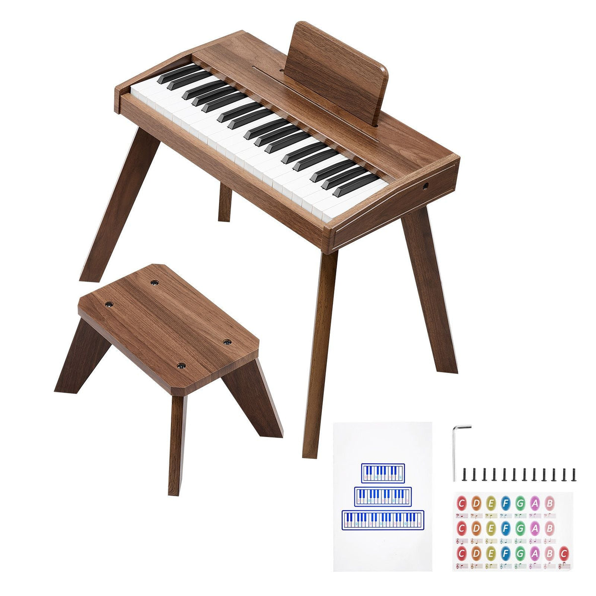 Kids Piano Keyboard, 37 Key Wooden Digital Piano for Kids, Mini Music Educational Instrument Toy Set with Realistic Sound, Dual Power, Adjustable Volume for Toddlers, Boys Girls Learning,Walnut