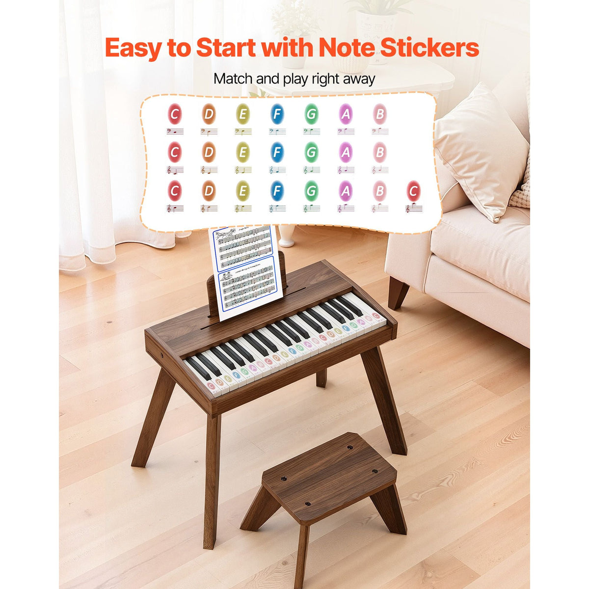 Kids Piano Keyboard, 37 Key Wooden Digital Piano for Kids, Mini Music Educational Instrument Toy Set with Realistic Sound, Dual Power, Adjustable Volume for Toddlers, Boys Girls Learning,Walnut