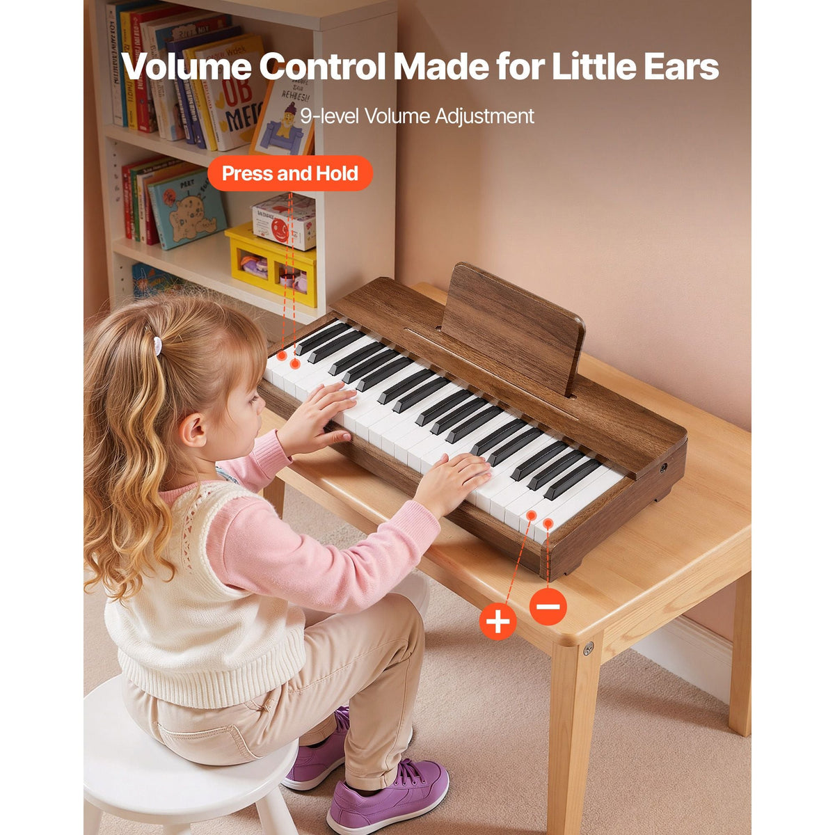 Kids Piano Keyboard, 37 Keys Wooden Digital Piano for Kids, Mini Music Educational Instrument Toy with Realistic Sound, Dual Power, Adjustable Volume for Toddlers, Boys Girls Learning,Walnut