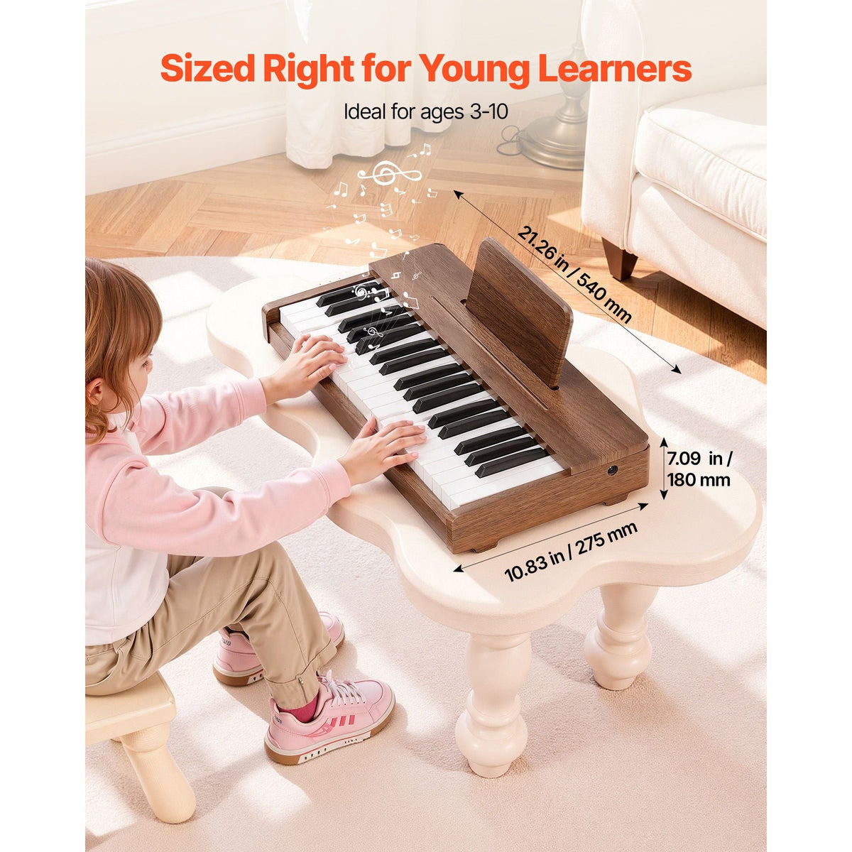Kids Piano Keyboard, 37 Keys Wooden Digital Piano for Kids, Mini Music Educational Instrument Toy with Realistic Sound, Dual Power, Adjustable Volume for Toddlers, Boys Girls Learning,Walnut