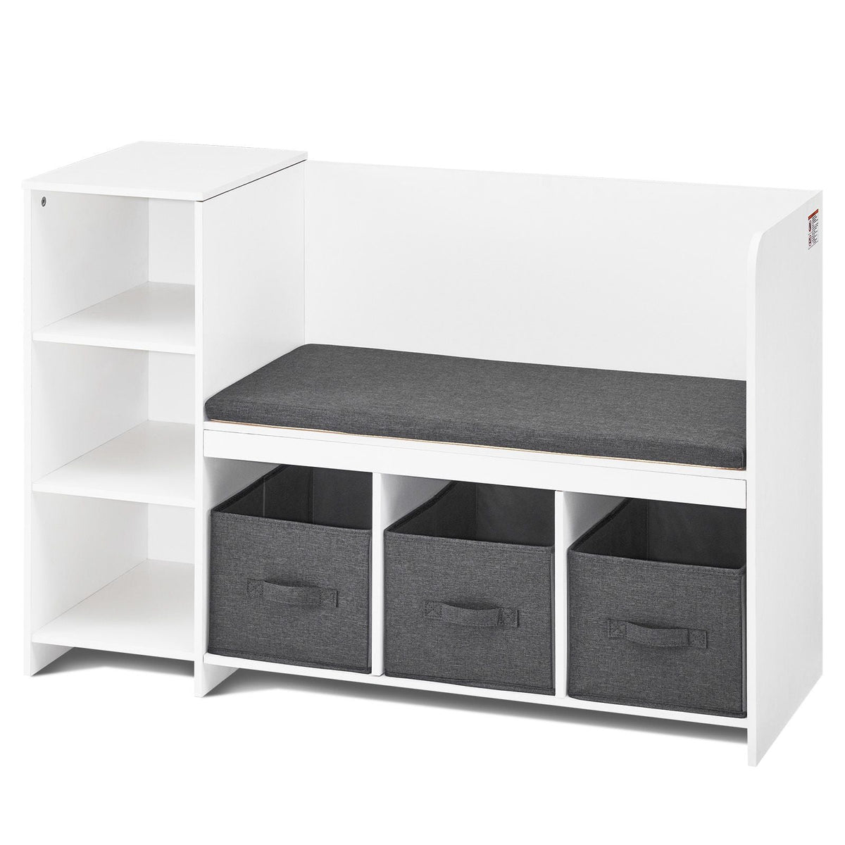 Kids Reading Nook Bench, Toddler Bookshelf and Bookcase with Detachable Seat Cushion, 6-Cubby Storage Organizer Bench with 3 Drawers, Ideal for Playroom, Bedroom, Living Room or Entryway, White