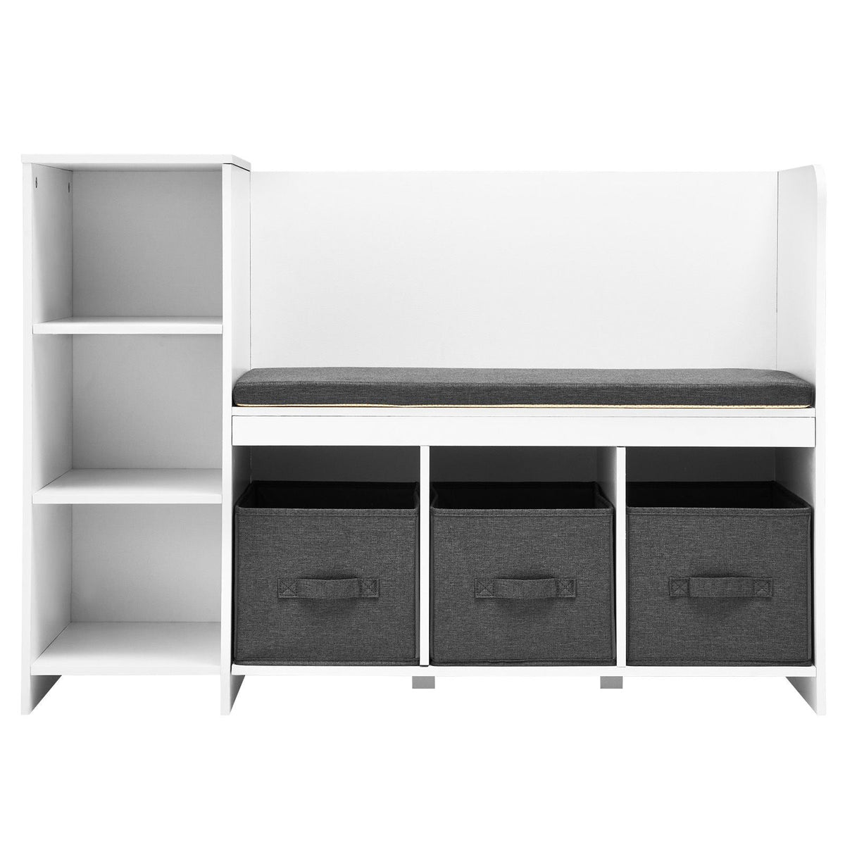 Kids Reading Nook Bench, Toddler Bookshelf and Bookcase with Detachable Seat Cushion, 6-Cubby Storage Organizer Bench with 3 Drawers, Ideal for Playroom, Bedroom, Living Room or Entryway, White