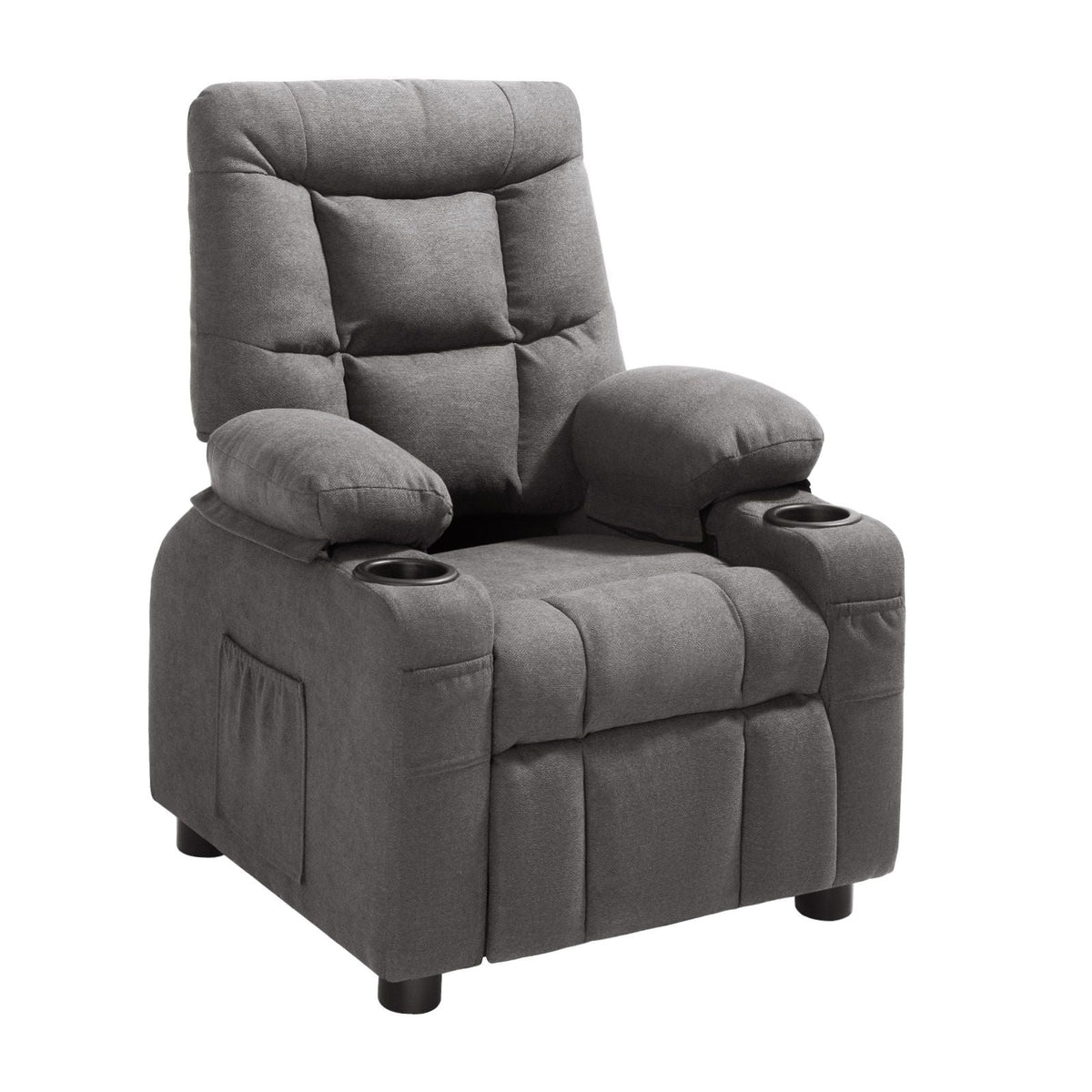 Kids Reclining Chair, Toddler Recliner with Cup Holders and Pockets, 107° to 126° Adjustable Backrest, Breathable Polyester Fabric Recliner Couch with Footrest, for Boys & Girls, Children(Grey)
