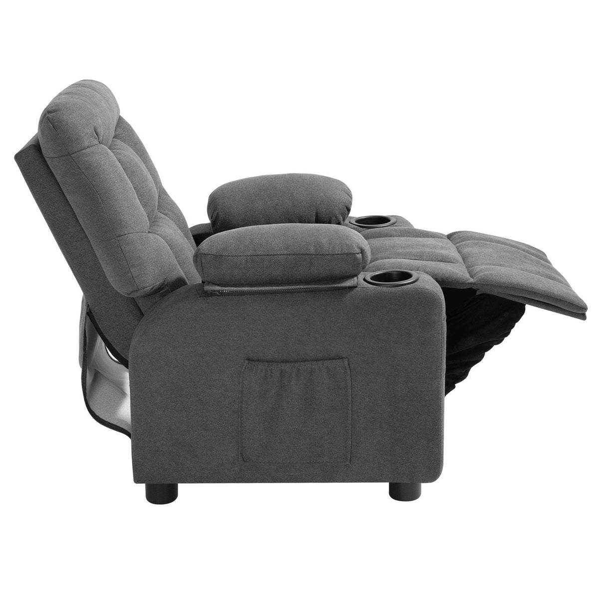 Kids Reclining Chair, Toddler Recliner with Cup Holders and Pockets, 107° to 126° Adjustable Backrest, Breathable Polyester Fabric Recliner Couch with Footrest, for Boys & Girls, Children(Grey)