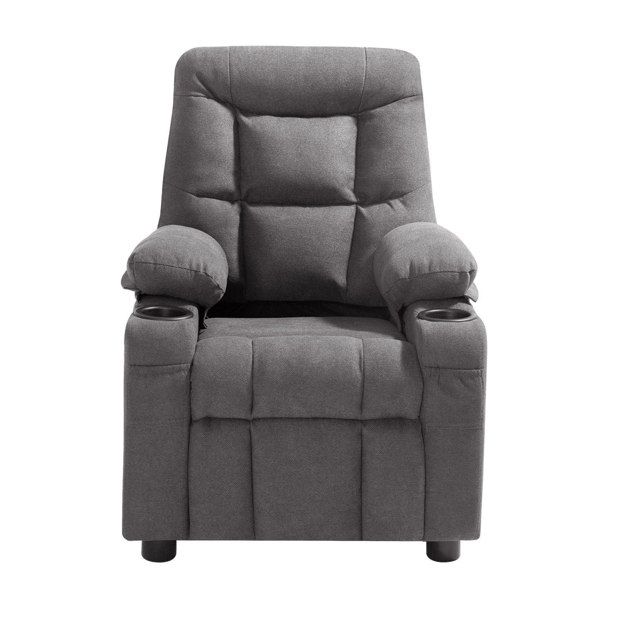Kids Reclining Chair, Toddler Recliner with Cup Holders and Pockets, 107° to 126° Adjustable Backrest, Breathable Polyester Fabric Recliner Couch with Footrest, for Boys & Girls, Children(Grey)