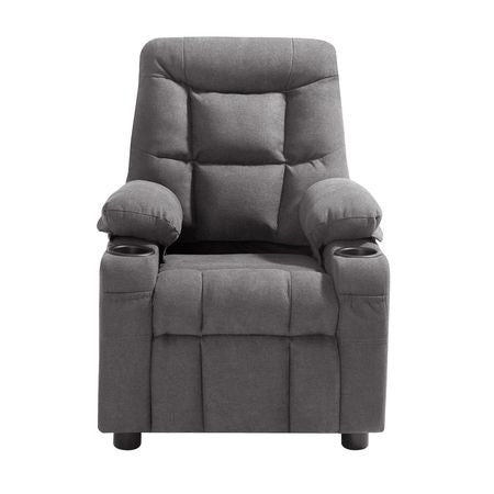 Kids Reclining Chair, Toddler Recliner with Cup Holders and Pockets, 107° to 126° Adjustable Backrest, Breathable Polyester Fabric Recliner Couch with Footrest, for Boys & Girls, Children(Grey)