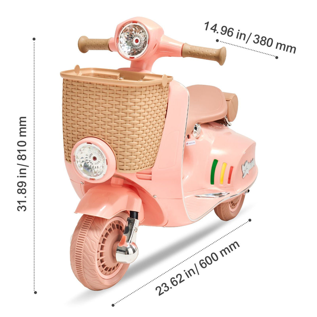 Kids Ride On Motorcycle, 6V Battery Powered Electric Motorcycle Trike with Speed Up to 2mph, Headlight, LED Light, Music, Bluetooth, Basket, 3 Wheel Ride on Toys for Children Boys Girls Aged 3-4
