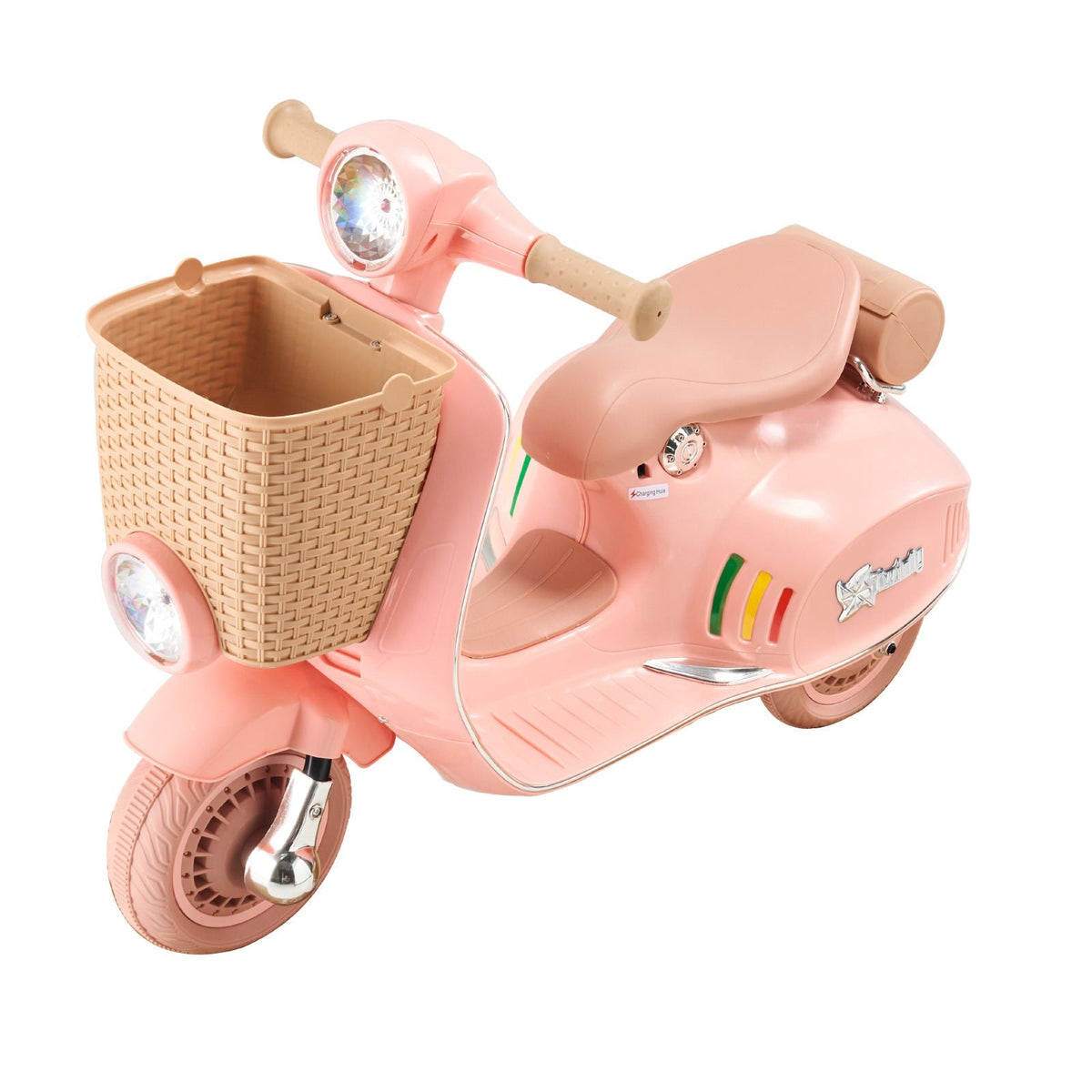 Kids Ride On Motorcycle, 6V Battery Powered Electric Motorcycle Trike with Speed Up to 2mph, Headlight, LED Light, Music, Bluetooth, Basket, 3 Wheel Ride on Toys for Children Boys Girls Aged 3-4