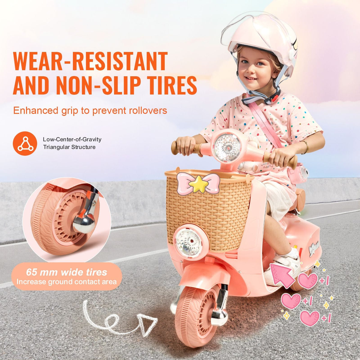 Kids Ride On Motorcycle, 6V Battery Powered Electric Motorcycle Trike with Speed Up to 2mph, Headlight, LED Light, Music, Bluetooth, Basket, 3 Wheel Ride on Toys for Children Boys Girls Aged 3-4