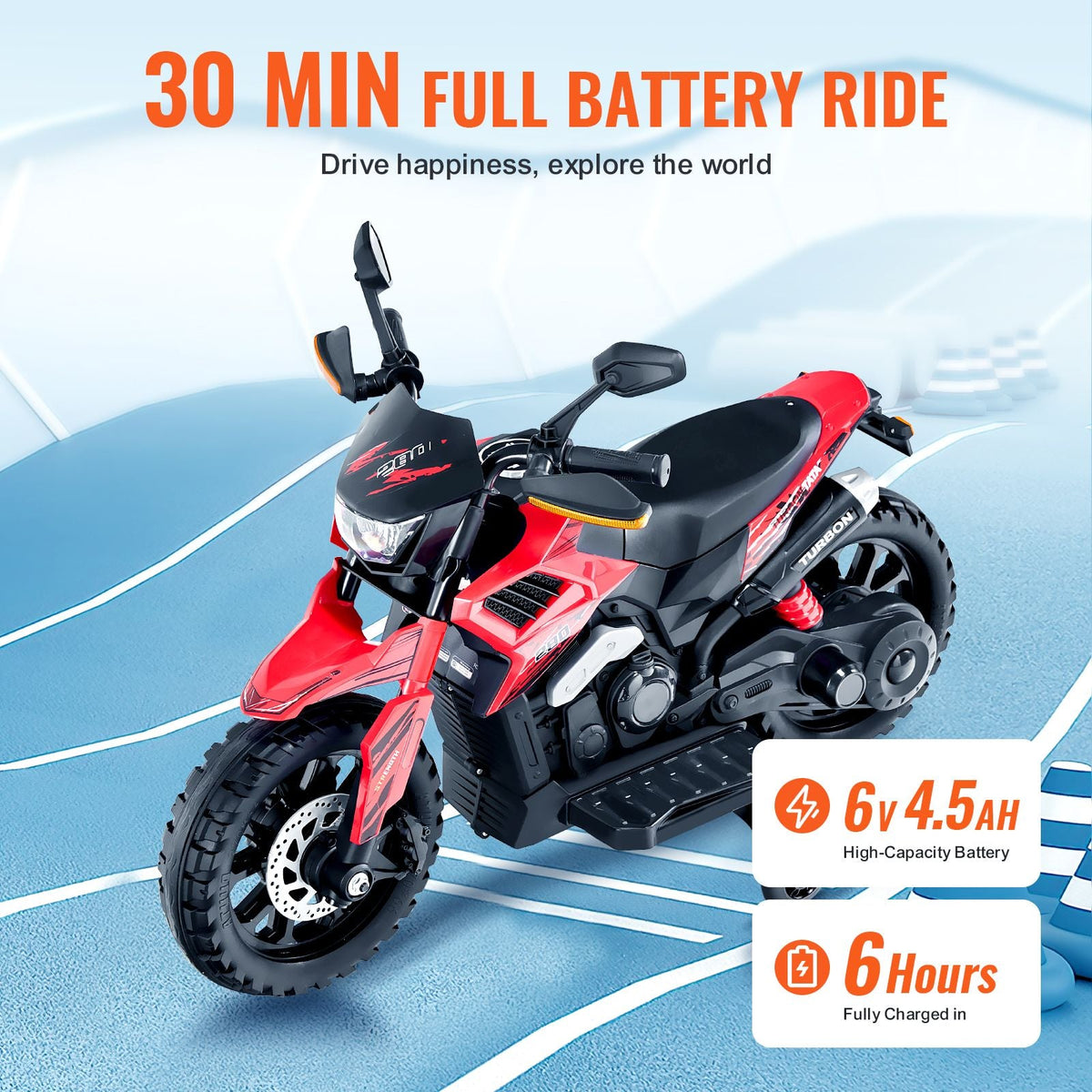 Kids Ride On Motorcycle, 6V Battery Powered Electric Motorcycle with Speed Up to 3mph, Detachable Training Wheels, Headlight, LED Light, Music, Bluetooth, Gift for Children Boys Girls Aged 3-4