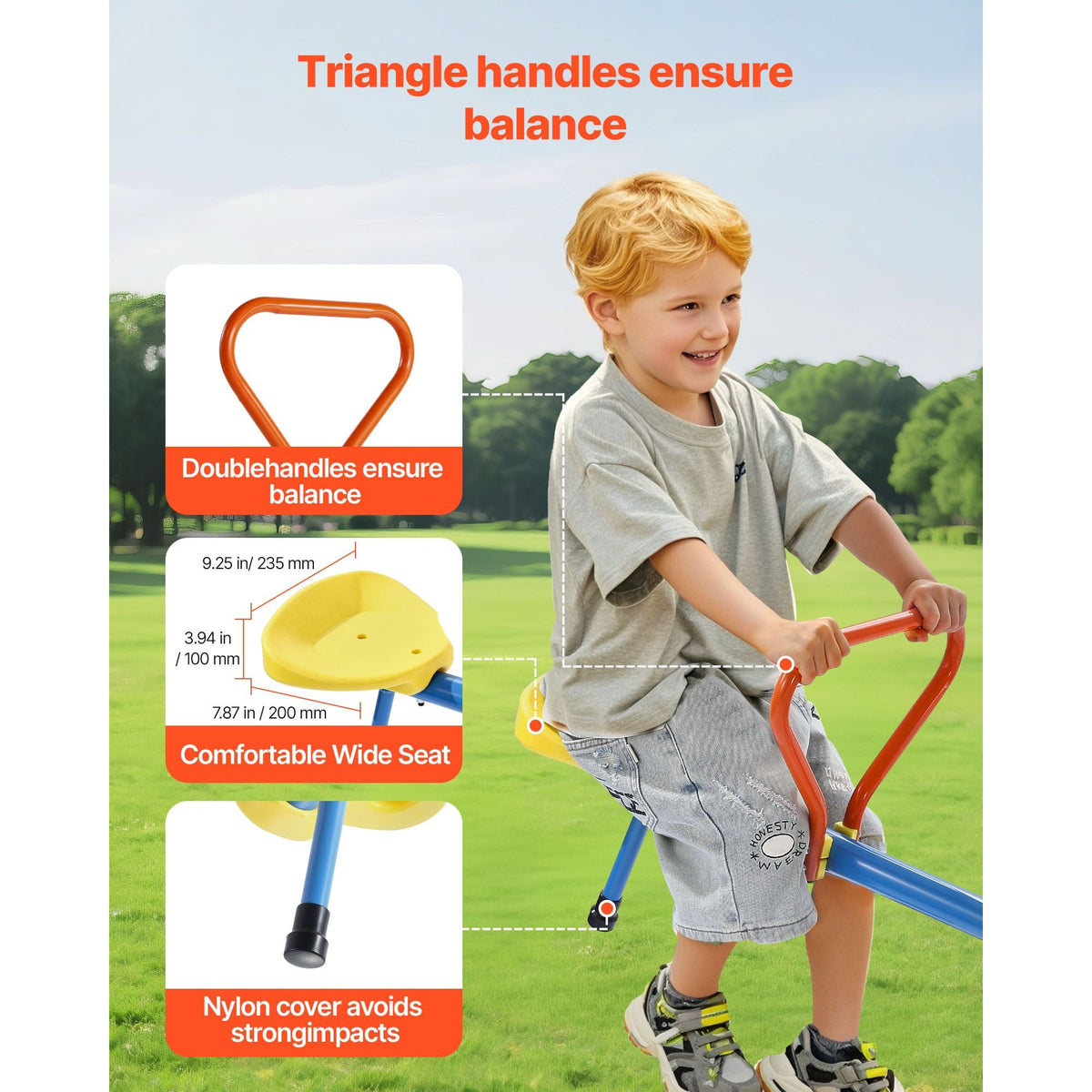 Kids Seesaw, 110 lbs Load Capacity per Seat, Sit and Spin Teeter Totter with 4-prong Support Legs, Kids Outdoor Playground Equipment, Swiveling 360 Degrees Rotating for Children Aged 3+, 4 Seats