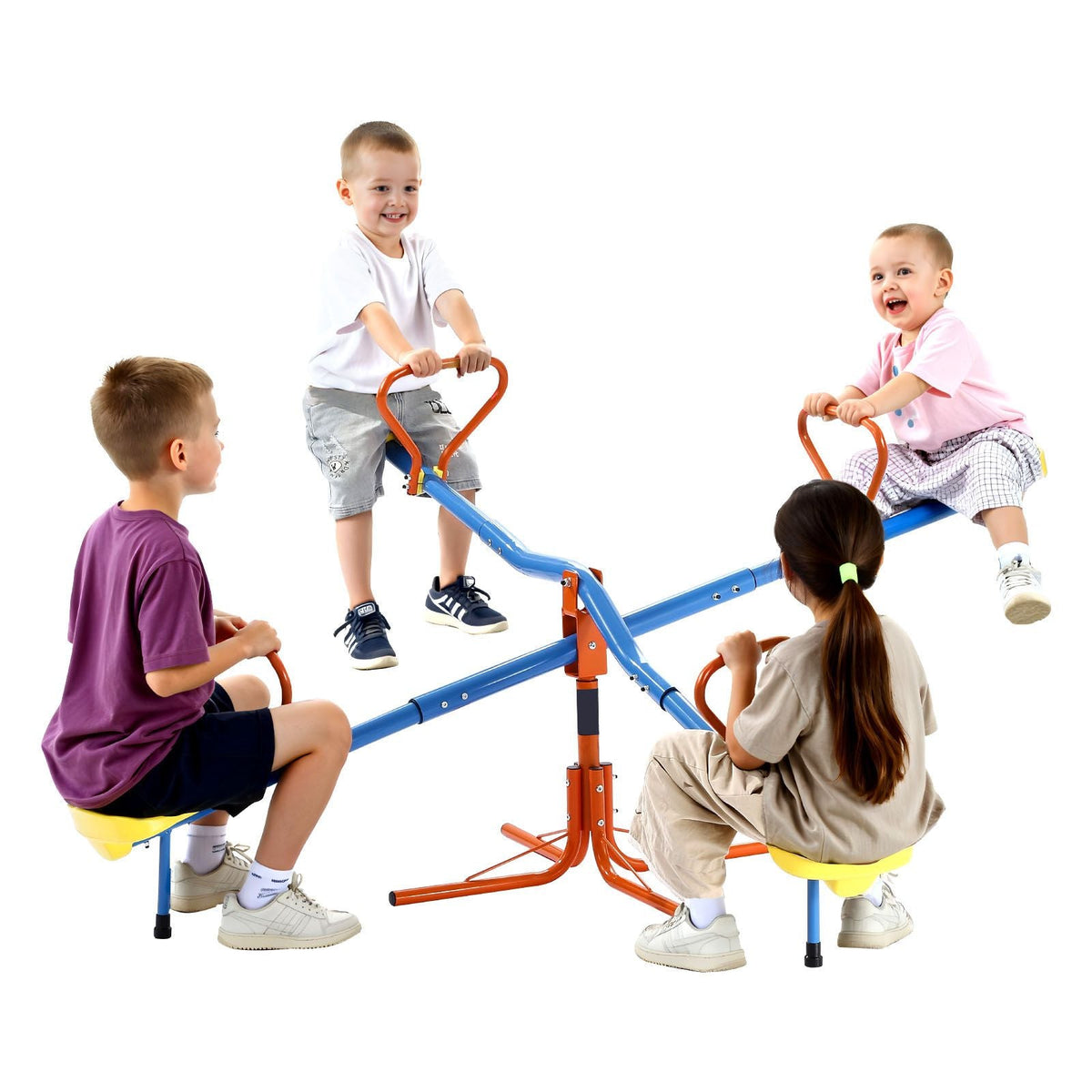Kids Seesaw, 110 lbs Load Capacity per Seat, Sit and Spin Teeter Totter with 4-prong Support Legs, Kids Outdoor Playground Equipment, Swiveling 360 Degrees Rotating for Children Aged 3+, 4 Seats