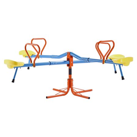 Kids Seesaw, 110 lbs Load Capacity per Seat, Sit and Spin Teeter Totter with 4-prong Support Legs, Kids Outdoor Playground Equipment, Swiveling 360 Degrees Rotating for Children Aged 3+, 4 Seats