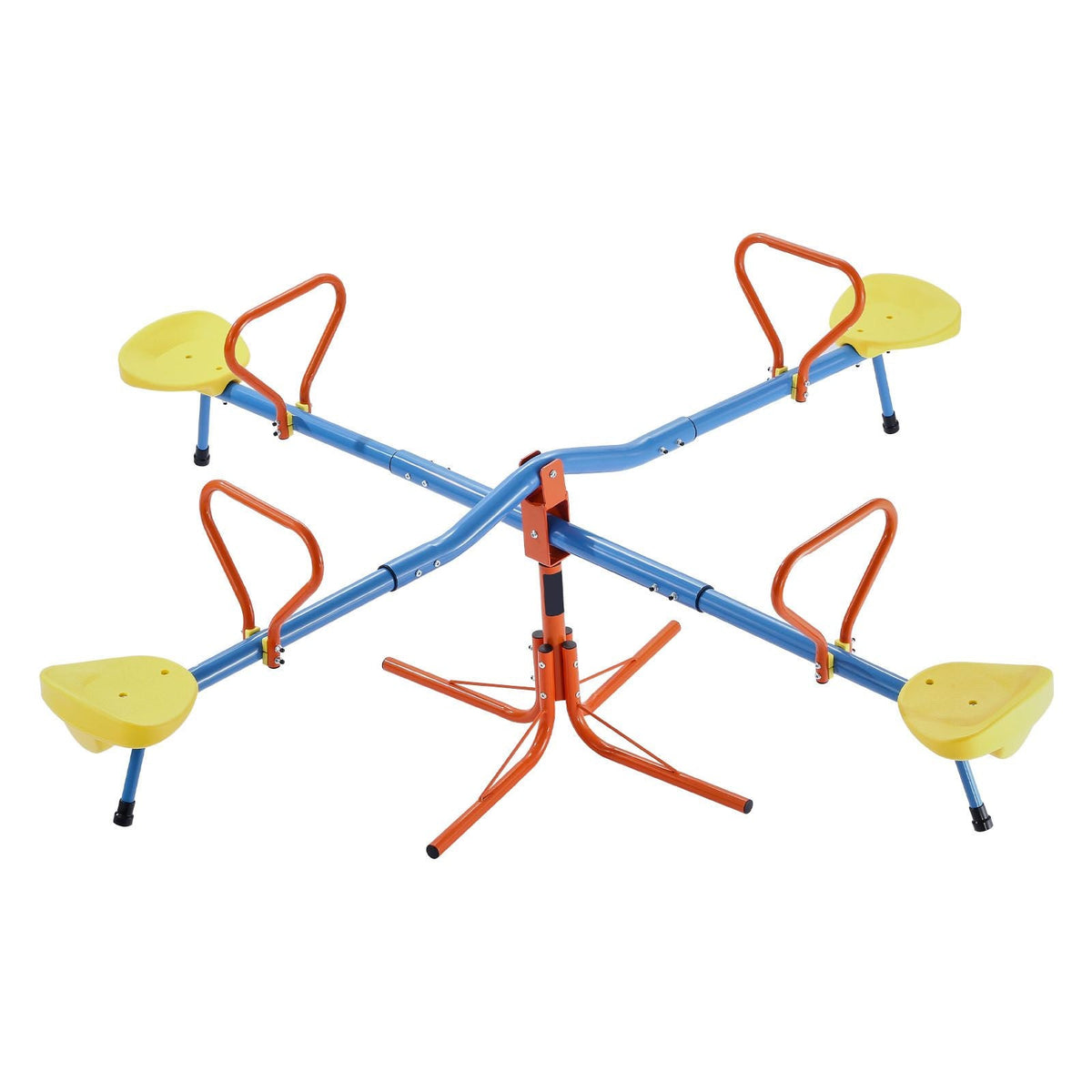 Kids Seesaw, 110 lbs Load Capacity per Seat, Sit and Spin Teeter Totter with 4-prong Support Legs, Kids Outdoor Playground Equipment, Swiveling 360 Degrees Rotating for Children Aged 3+, 4 Seats
