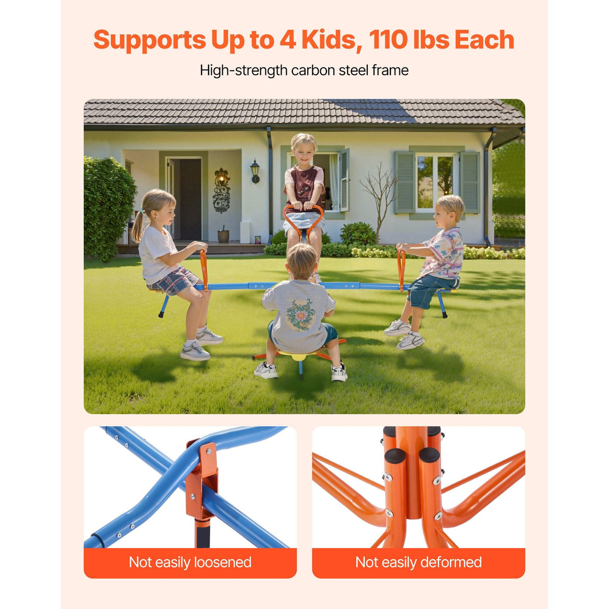 Kids Seesaw, 110 lbs Load Capacity per Seat, Sit and Spin Teeter Totter with 4-prong Support Legs, Kids Outdoor Playground Equipment, Swiveling 360 Degrees Rotating for Children Aged 3+, 4 Seats