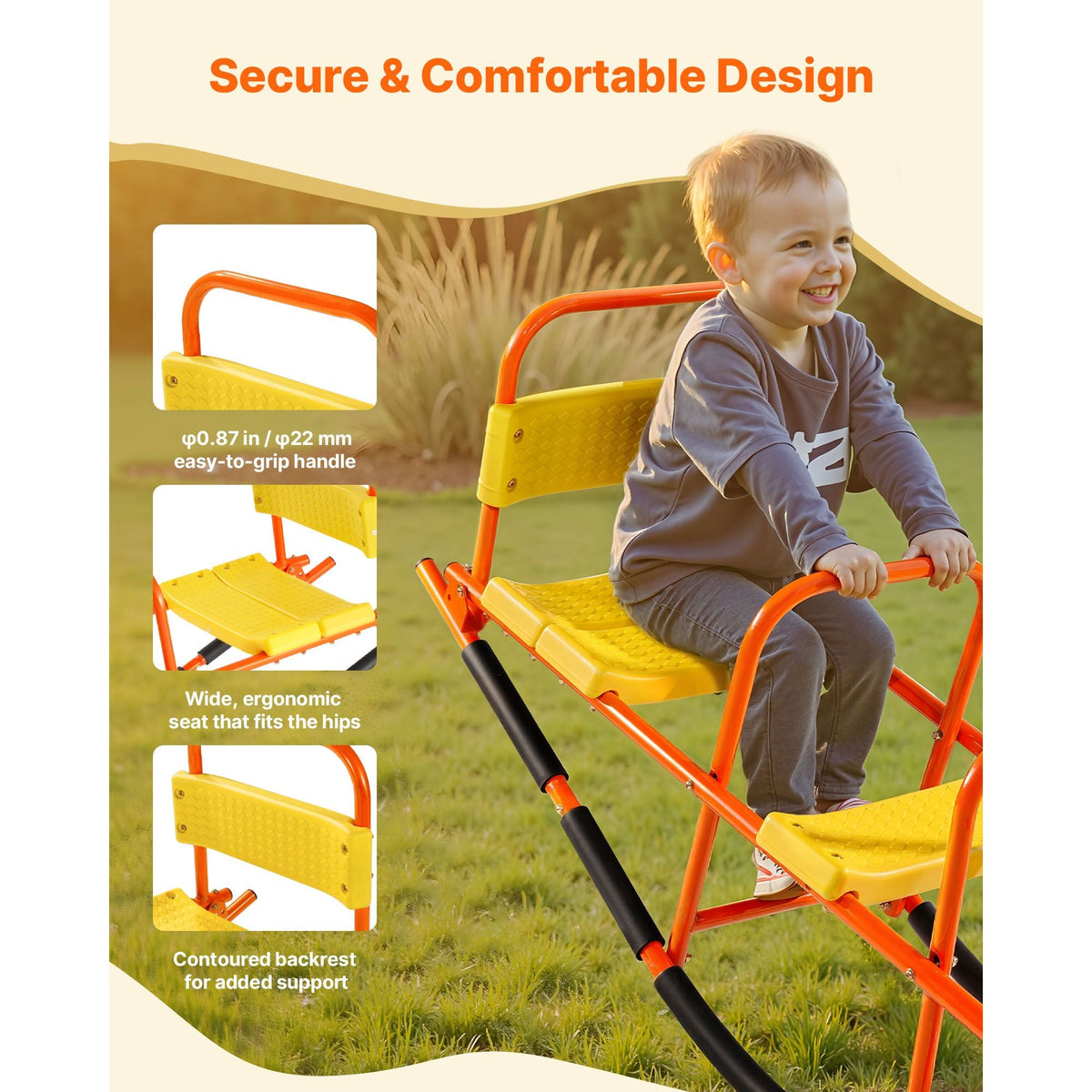 Kids Seesaw, 200 lbs Load Capacity, Metal Rocking Teeter Totter with Handles, Toddler Seesaw for Children Aged 3+, Kids Outdoor Playground Equipment for Lawn, Backyard, Playground, 2 Seats