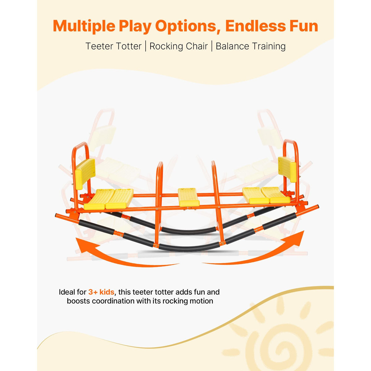 Kids Seesaw, 200 lbs Load Capacity, Metal Rocking Teeter Totter with Handles, Toddler Seesaw for Children Aged 3+, Kids Outdoor Playground Equipment for Lawn, Backyard, Playground, 2 Seats