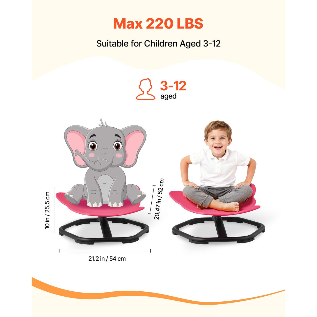 Kids Swivel Chair, 220 lbs Capacity, Elephant Shape Sensory Spinning Chair, Autistic Kids Sensory Toy Seat with Non-Slip Metal Base, Toddler Sit & Spin Seat for Coordination Balance Focus, Red
