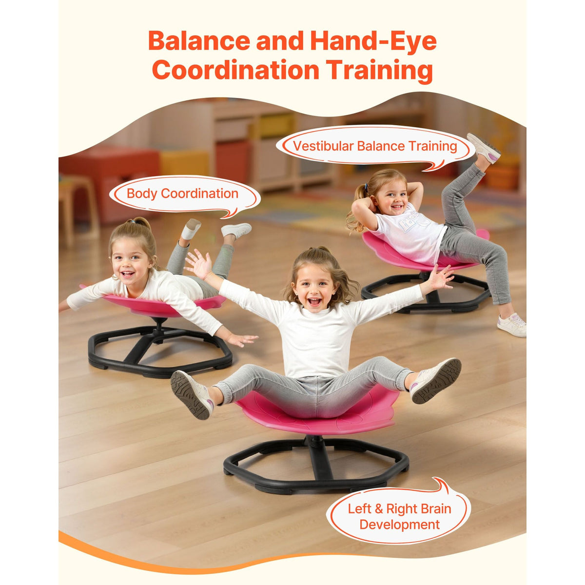 Kids Swivel Chair, 220 lbs Capacity, Elephant Shape Sensory Spinning Chair, Autistic Kids Sensory Toy Seat with Non-Slip Metal Base, Toddler Sit & Spin Seat for Coordination Balance Focus, Red