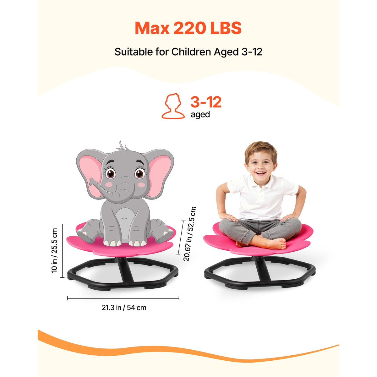 Kids Swivel Chair, 220 lbs Capacity, Flower Shape Sensory Spinning Chair, Autistic Kids Sensory Toy Seat with Non-Slip Metal Base, Toddler Sit & Spin Seat for Coordination Balance Focus, Rose