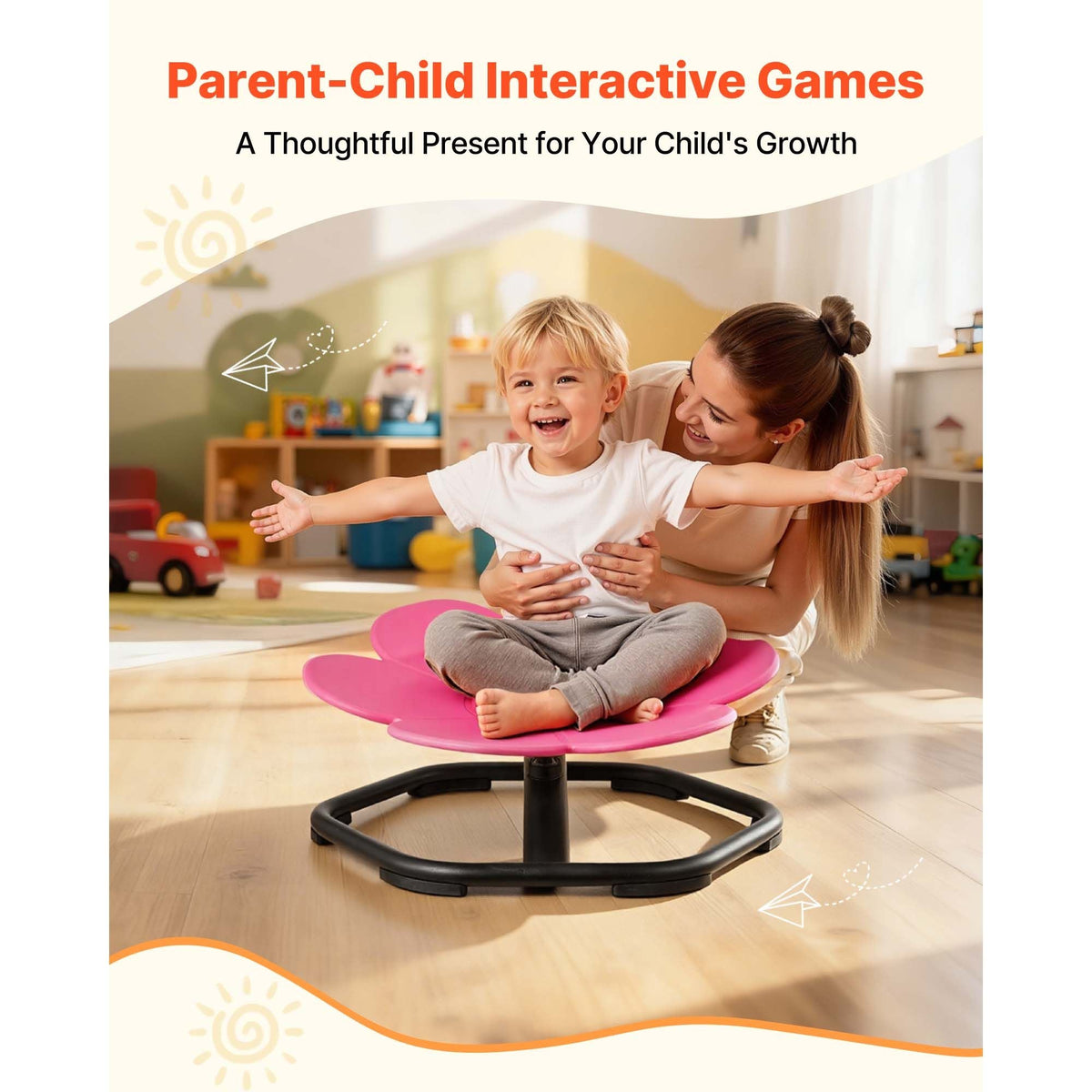 Kids Swivel Chair, 220 lbs Capacity, Flower Shape Sensory Spinning Chair, Autistic Kids Sensory Toy Seat with Non-Slip Metal Base, Toddler Sit & Spin Seat for Coordination Balance Focus, Rose
